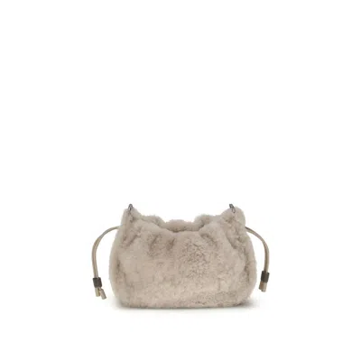 Brunello Cucinelli Gray Fur Shoulder Women's Bag In Gray