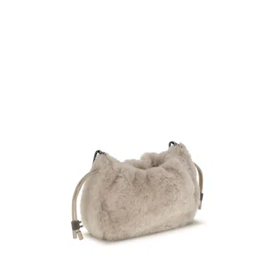 Brunello Cucinelli Gray Fur Shoulder Women's Bag In Gray