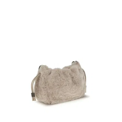 Brunello Cucinelli Gray Fur Shoulder Women's Bag In Gray