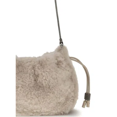 Brunello Cucinelli Gray Fur Shoulder Women's Bag In Gray