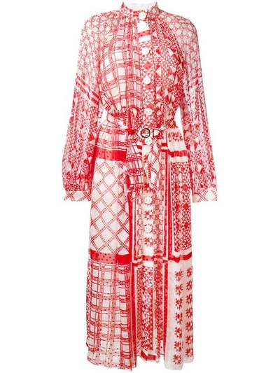 Fendi Foulard-print Plumetis-chiffon Midi Dress In Red Multi