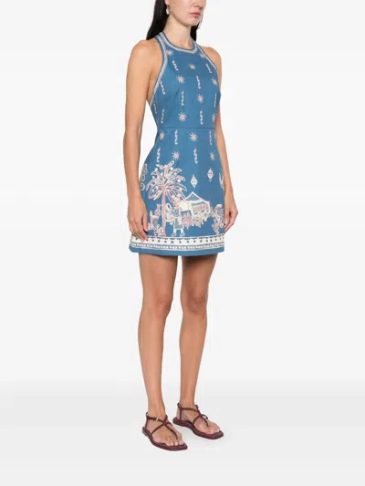 Alemais Acacia Printed Organic Cotton-drill Mini Dress In Blue