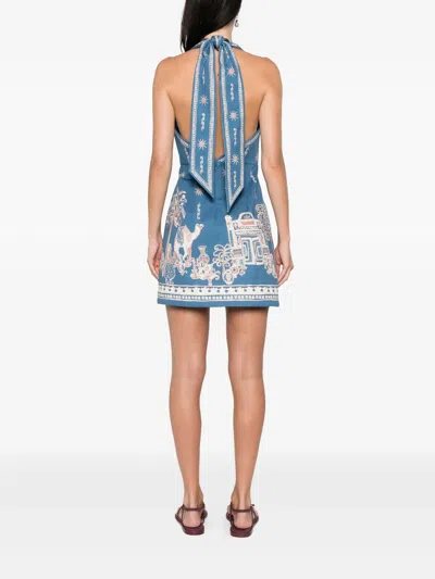 Alemais Acacia Printed Organic Cotton-drill Mini Dress In Blue