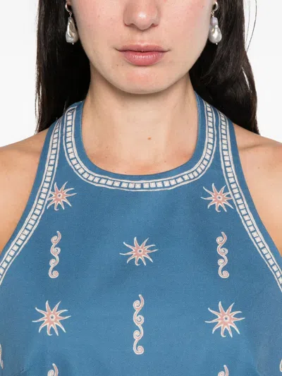 Alemais Acacia Printed Organic Cotton-drill Mini Dress In Blue
