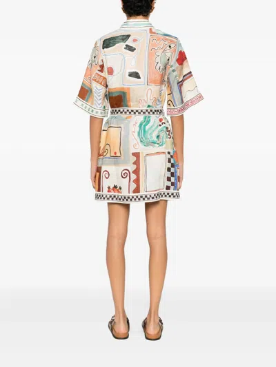 Alemais Michelle Printed Belted Linen Mini Shirt Dress In Multi