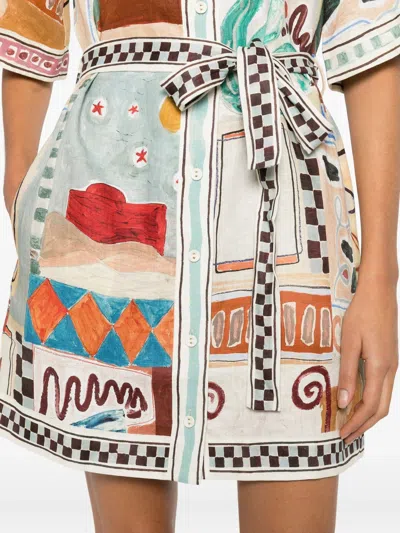 Alemais Michelle Printed Belted Linen Mini Shirt Dress In Multi