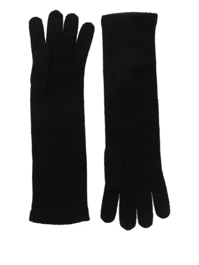 Alpo Black Solid Knitted Gloves In Black