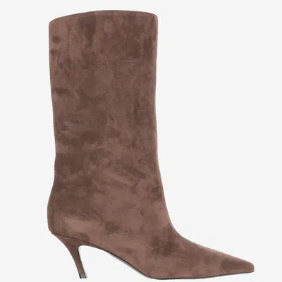 Amina Muaddi Women Brown Pointed-toe Boots, 7 Luxury Boots For Women Darveys In Brown