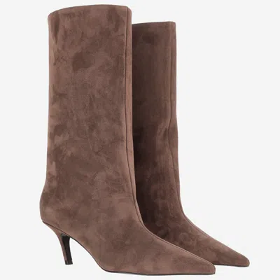 Amina Muaddi Women Brown Pointed-toe Boots, 7 Luxury Boots For Women Darveys In Brown