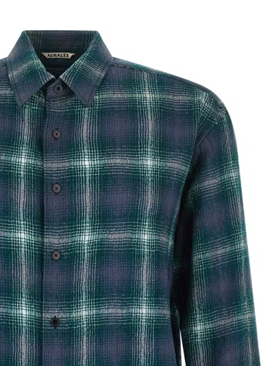 Auralee Lightweight Wool Plaid Long Sleeve Shirt In Green