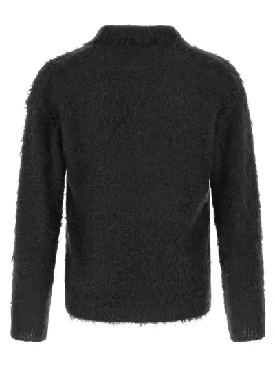 Auralee Mens Brushed Super Kid Mohair Knit Polo In Black