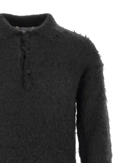 Auralee Mens Brushed Super Kid Mohair Knit Polo In Black