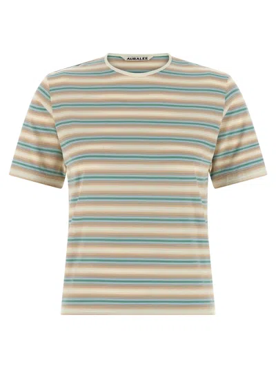 Auralee Multicolor Striped T-shirt In Gray