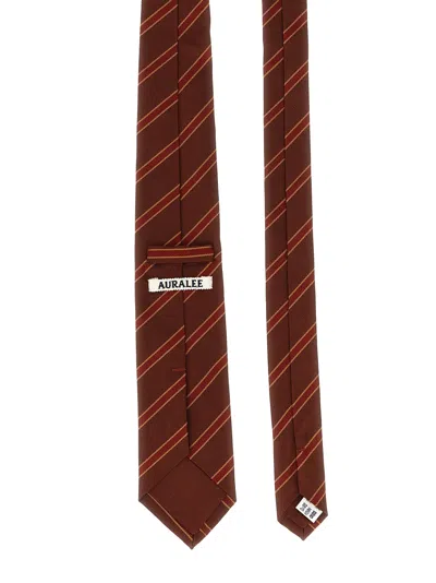 Auralee Burgundy Striped Tie In Burgundy