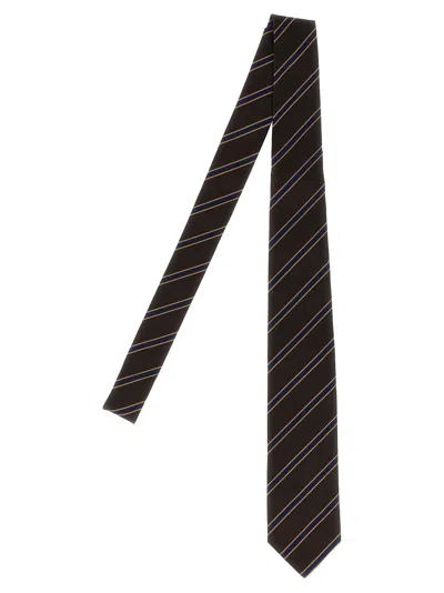 Auralee Striped Silk Tie In Brown