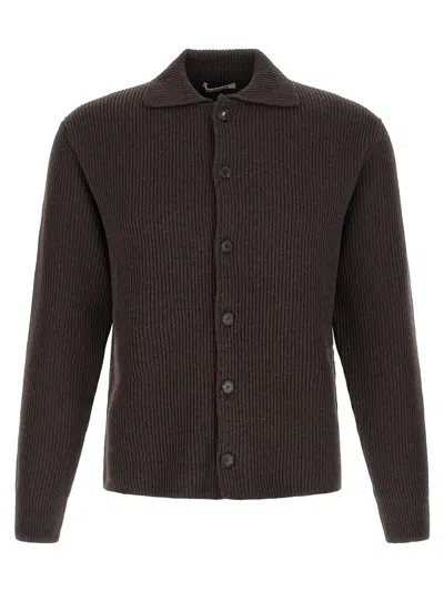 Auralee Ribbed Point-collar Cardigan In Brown