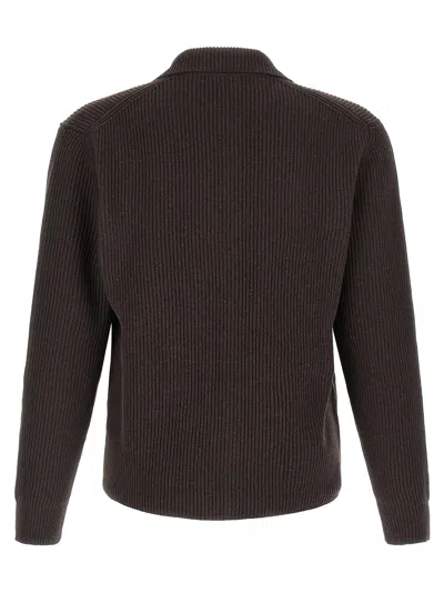 Auralee Ribbed Point-collar Cardigan In Brown