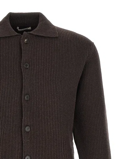 Auralee Ribbed Point-collar Cardigan In Brown