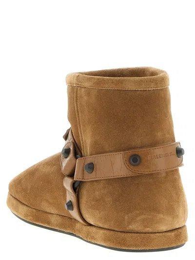 Balenciaga Alaska Studded Leather-trimmed Fleece-lined Suede Ankle Boots In Brown