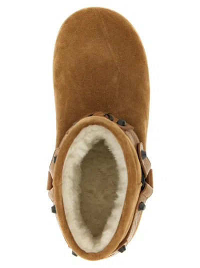 Balenciaga Alaska Studded Leather-trimmed Fleece-lined Suede Ankle Boots In Brown