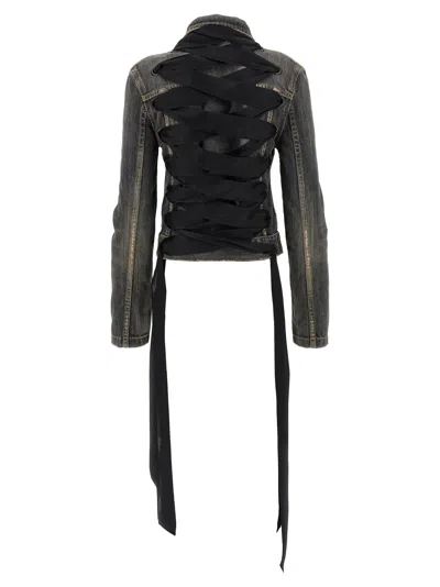 Balenciaga Dark Grey Denim Jacket With Laces Women In Gray
