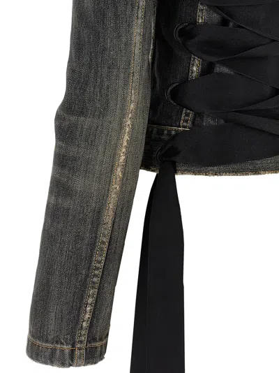 Balenciaga Dark Grey Denim Jacket With Laces Women In Gray