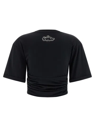 Balmain Knotted Crop T Shirt In Blue