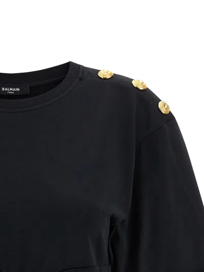 Balmain Knotted Crop T Shirt In Blue