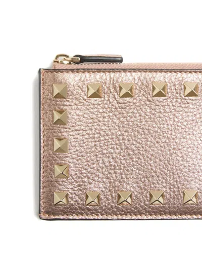 Valentino Rockstud Leather Coin Purse In Brown