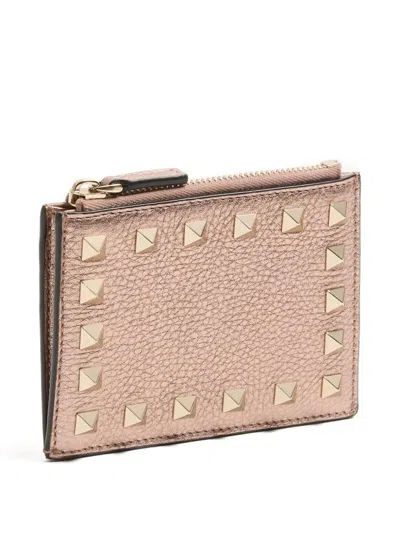 Valentino Rockstud Leather Coin Purse In Brown