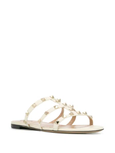 Valentino Garavani Valentino Rockstud Leather Sandal In White