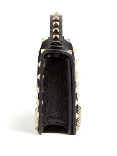 Valentino Garavani Rockstud Grainy Leather Wallet With Detachable Chain Accessories In Black
