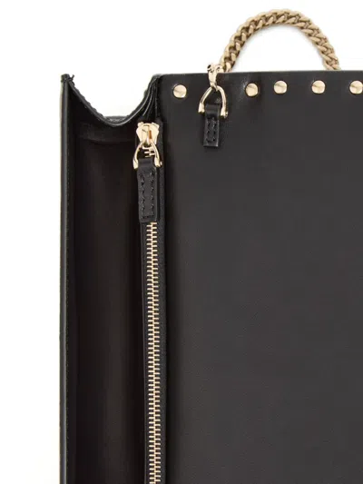 Valentino Garavani Rockstud Grainy Leather Wallet With Detachable Chain Accessories In Black