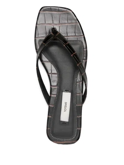 Totême Toteme Croc-embossed Leather Sandal In Black