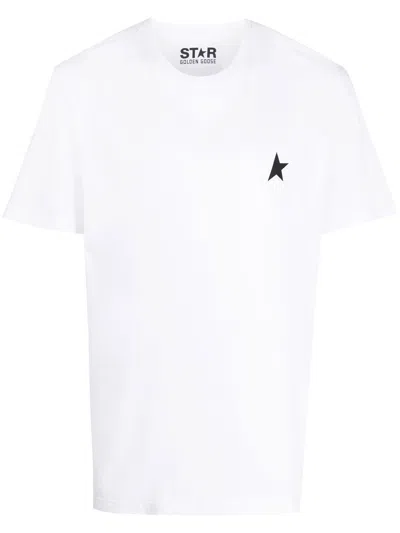 Golden Goose White T-shirt With Round Neck And One Star Logo Print On The Front In Cotton Man