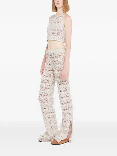 Alanui Lagoon Romance Crochet Flared Pants In Neutral