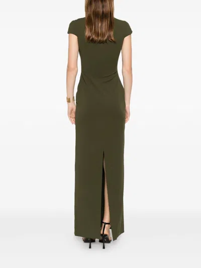 Solace London Maxi Dress Cap Sleeves High Neckline In Green