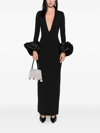 Solace London Valerie Maxi Dress Deep V Neckline In Black