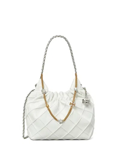 Tory Burch Mini Fleming Soft Distressed Drawstring Bag In White