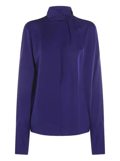 Tom Ford Long Sleeved Satin Blouse In Blue