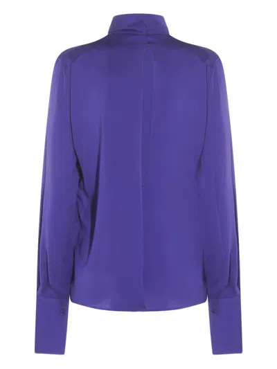 Tom Ford Long Sleeved Satin Blouse In Blue