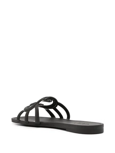 Gucci Gg Slider Sandals With Square Open Toe In Black