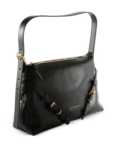 Givenchy Hammered Leather Shoulder Bag With Logo On The Front And Metal Details In Black