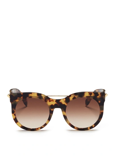 Shop Alexander Mcqueen 'piercing Bar' Round Tortoiseshell Acetate Sunglasses