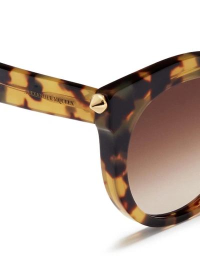 Shop Alexander Mcqueen 'piercing Bar' Round Tortoiseshell Acetate Sunglasses