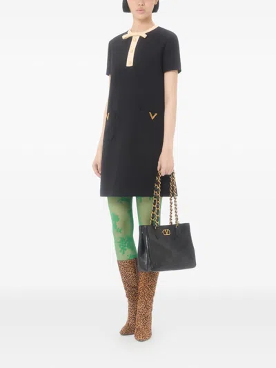 Valentino Silk And Wool Blend Short Sleeve Dress In Black