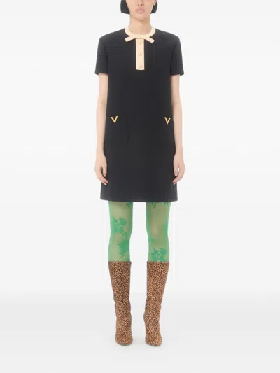 Valentino Silk And Wool Blend Short Sleeve Dress In Black