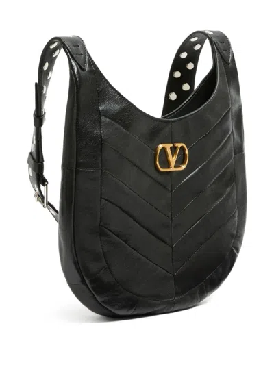 Valentino Garavani  Garavani Hoboho Small Hobo Bag In Chevron-patterned Nappa Leather Woman In Black