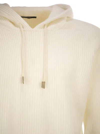 Tagliatore Hunter Ribbed Jumper With Hood In Neutral
