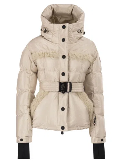 Moncler Grenoble Mondim Metallic Ski Jacket With Shearling Hood In Neutral